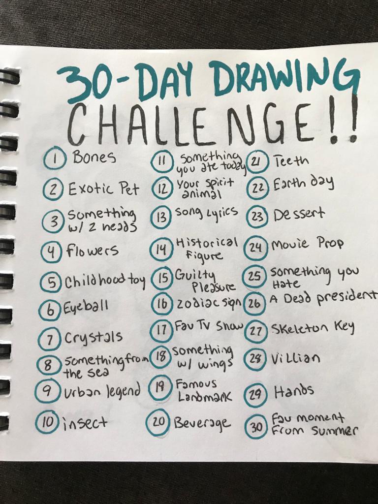 An art challenge that lists out 30 days of art prompts