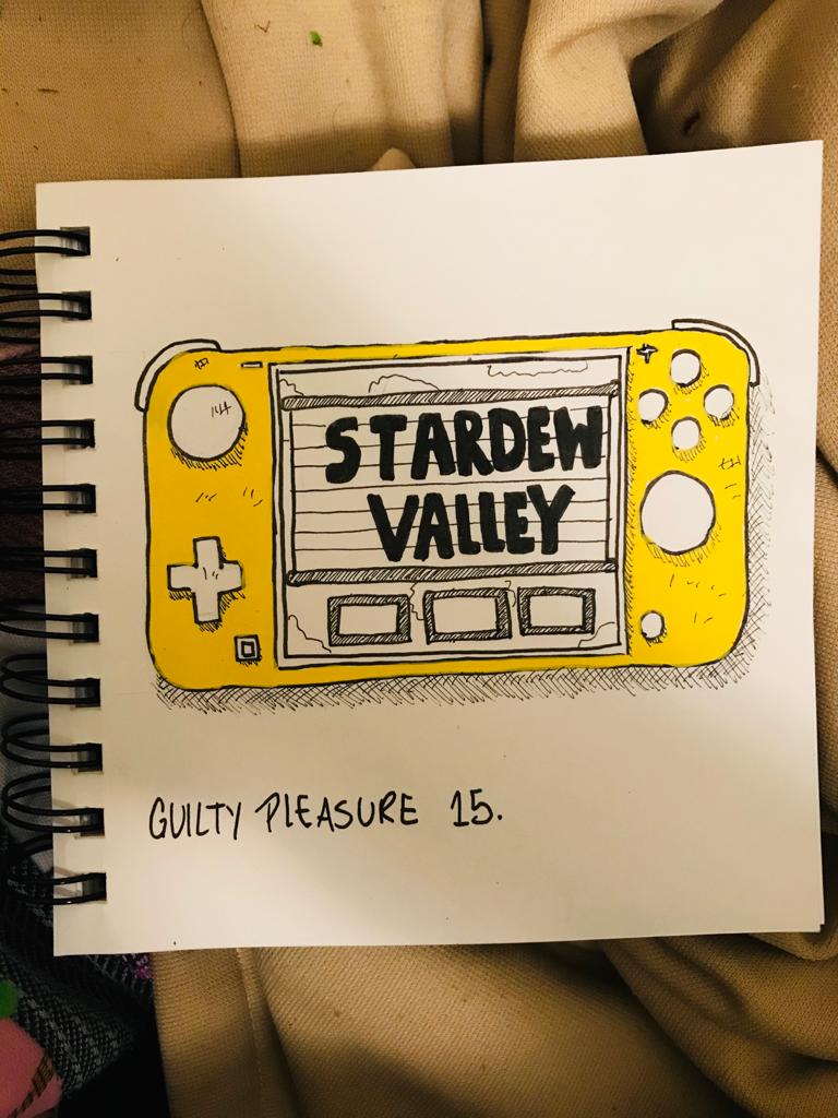 A sketch of a Yellow Nitendo Switch with Stardew Valley on the screen