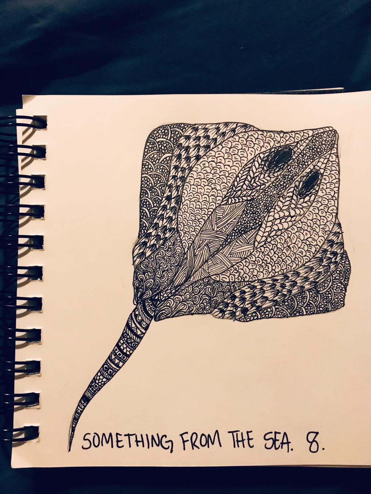 An ink picture of a ray that has a lot of cool repeating patterns