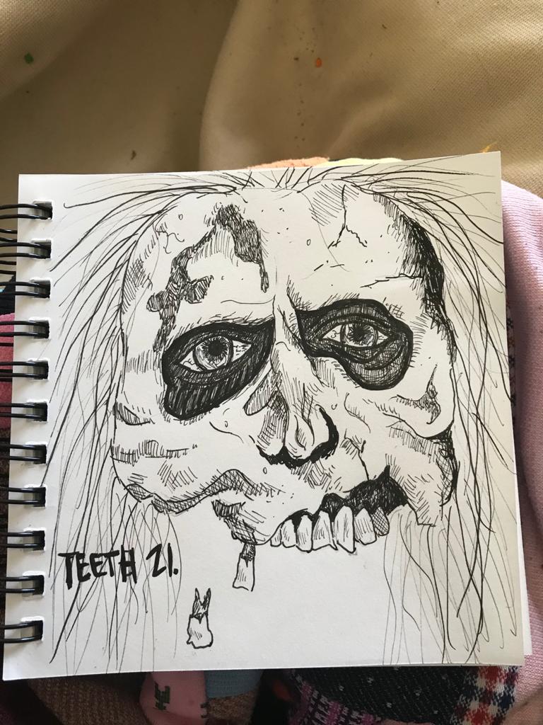 A picture of a Zombie Skull with prominent teeth