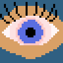 A pixel art picture of an eyeball with eyelids. It is a little unsettling due to being mostly disembodied