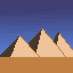 A pixel-art picture of the pyramids of Giza