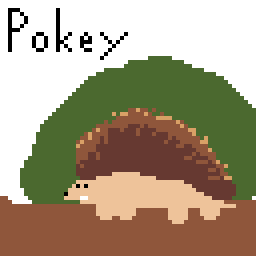 A pixel art image of a hedgehog, named Pokey
