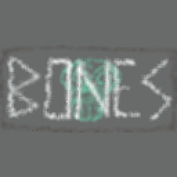 A picture of "BONES" with a cyan/glowing skull in the background, all using blur