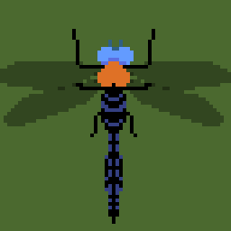 A pixel art drawing of a dragonfly