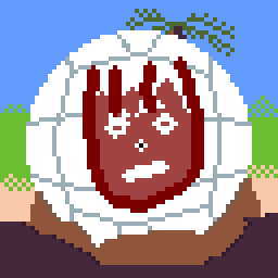 A pixel-drawing of Wilson the volley ball from Castaway