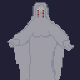 A pixel picture of a weeping Mary statue